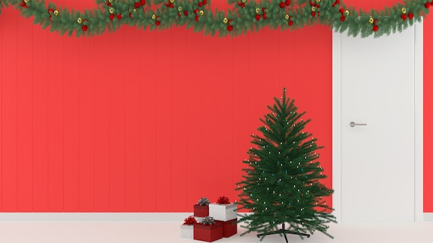 christmas gift wood red wall floor tree template background decoration template