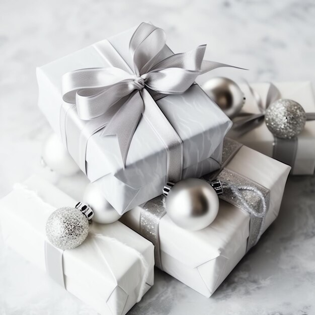 Foto un regalo di natale xmas o oggetti di scatola regalo sullo sfondo dell'umore festivo in inverno buon natale