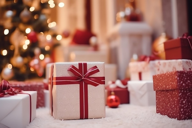 Рождественский подарок Рождество или подарочная коробка предметы на праздничном настроении фон зимой Счастливого Рождества