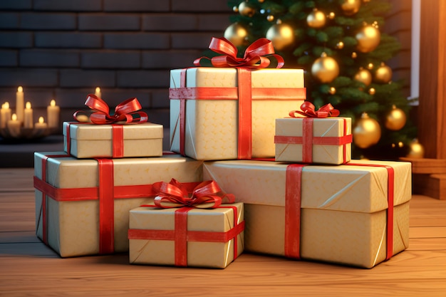 Christmas gifts background wallpaper AI generated