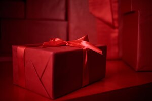 Christmas gifts box on red background