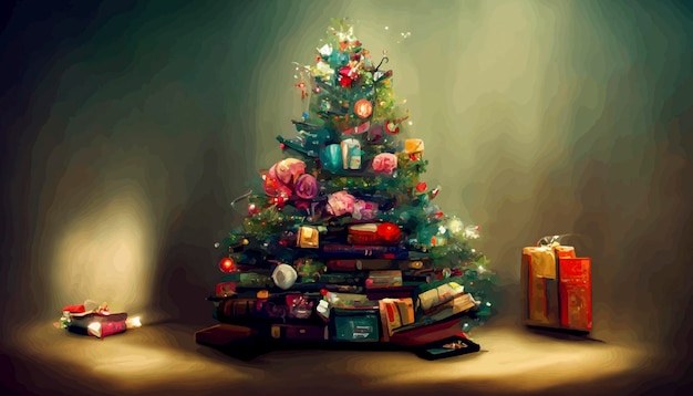 Рождественские подарки под елкой рождественская иллюстрация