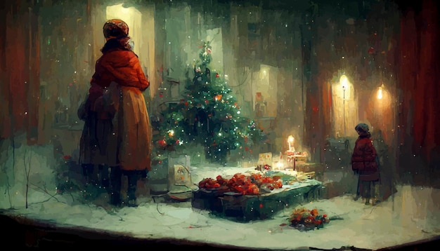 christmas gifts under the christmas tree christmas illustration
