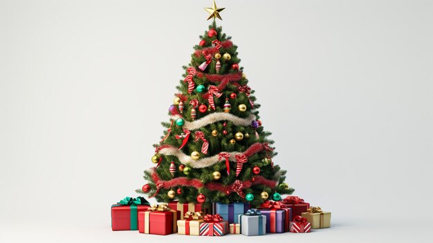 Christmas gifts under the Christmas tree on snow 3dillustration