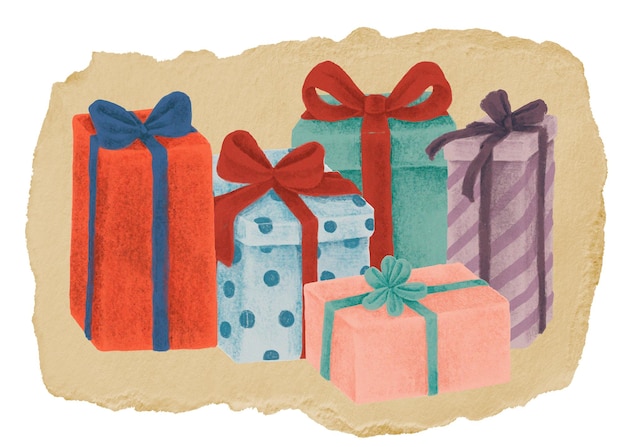 クリスマスのプレゼント 透明な背景にピングステッカーを引っ張った紙