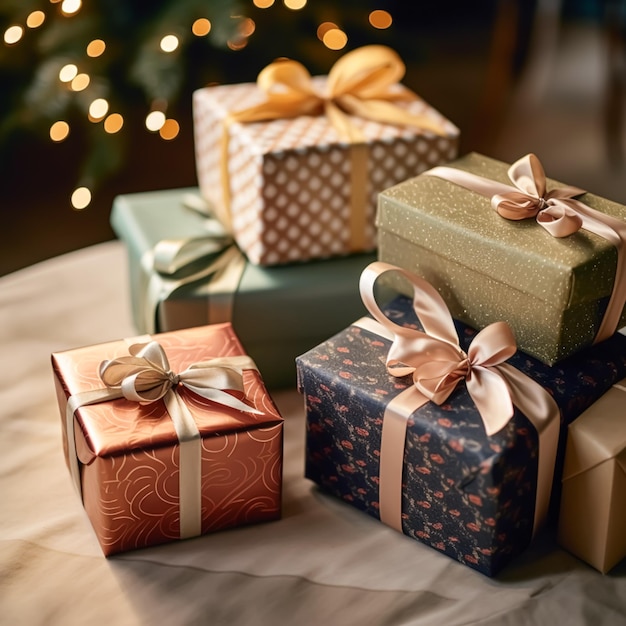 크리스마스 선물 및 휴일 박싱 데이 및 휴일 쇼핑 생성 ai를 위한 컨트리 코티지 소박한 스타일의 선물 상자