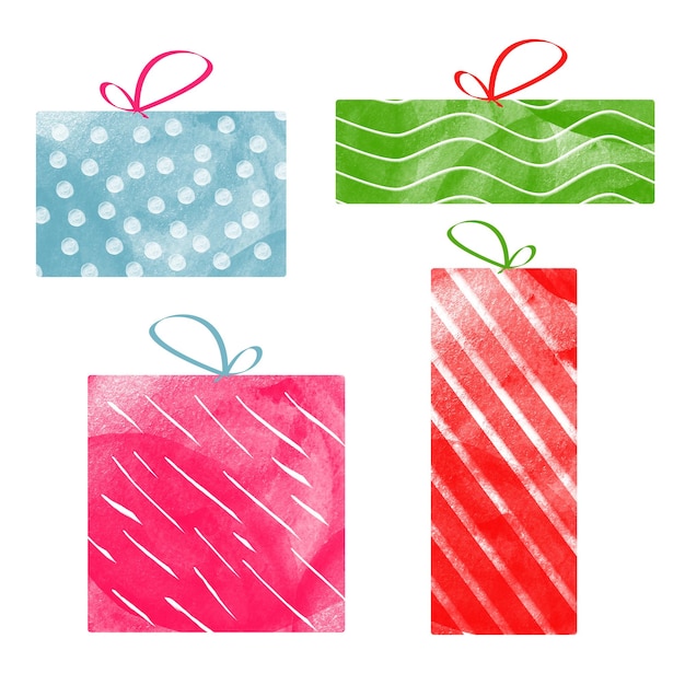 Christmas gifts watercolor set elements illustration