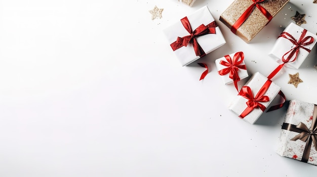 Christmas gifts on white background top view Generative ai