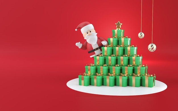 Regali di natale con babbo natale 3d rendering 3d