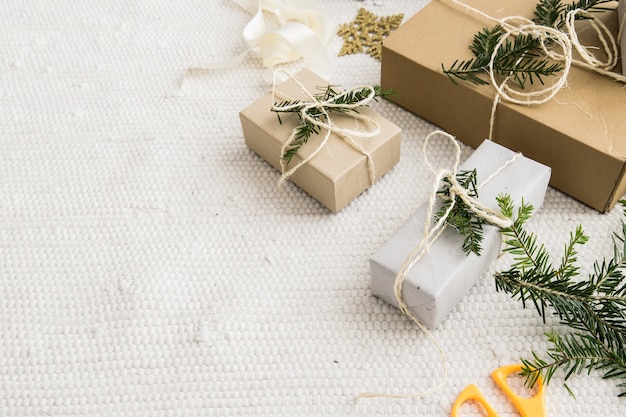 Christmas gifts with vintage wrapping and decoration