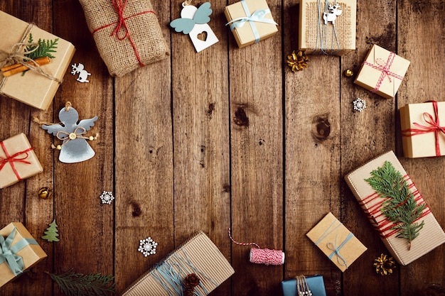 Christmas gifts on a wooden table