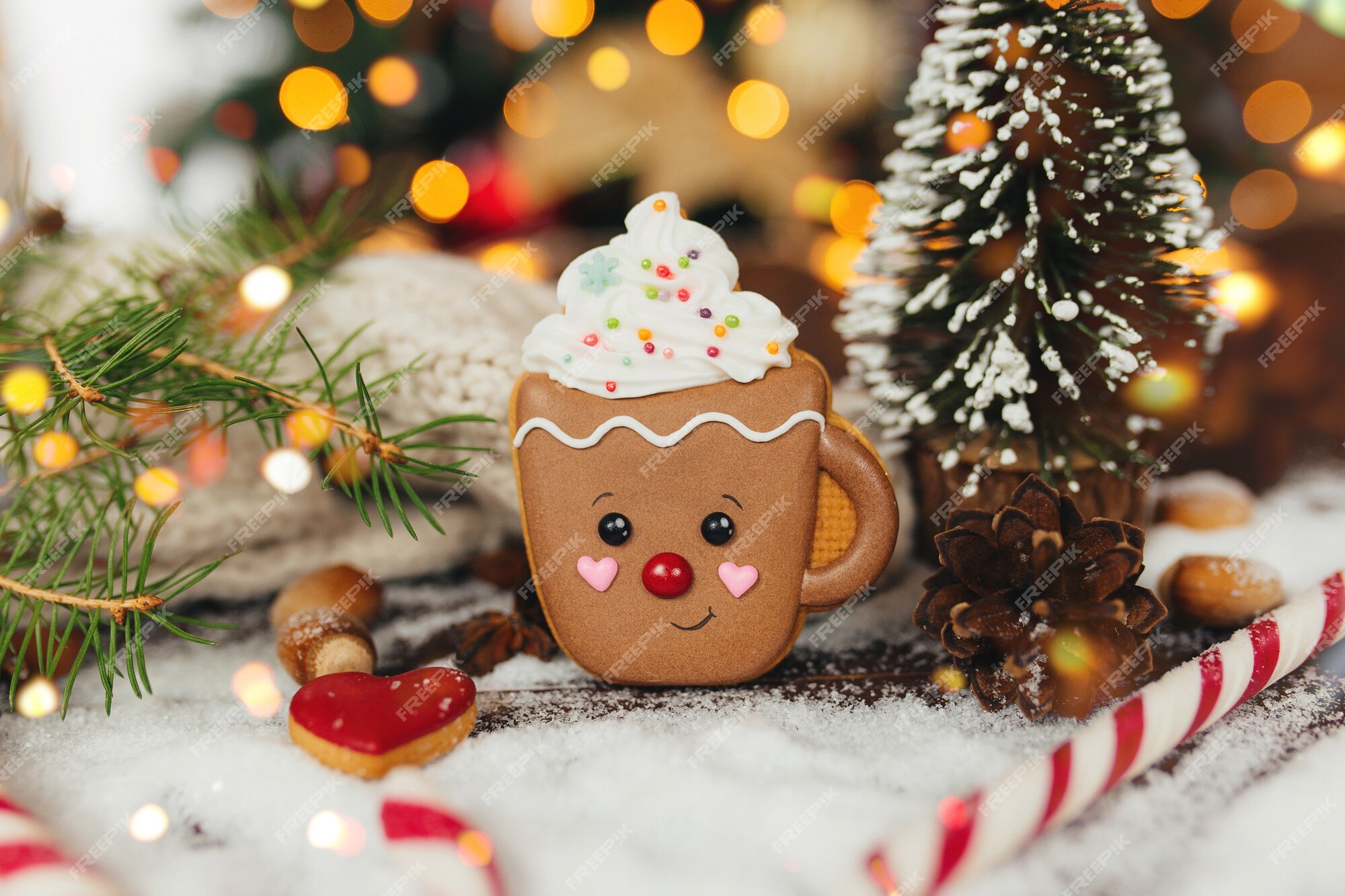 Premium Photo | Christmas gingerbread cookie and decorations at ...