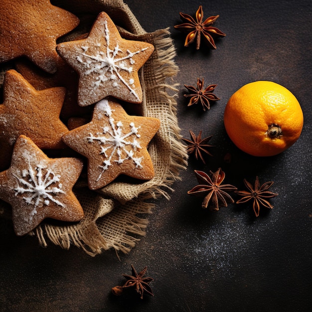 Christmas gingerbread cookies adorned with sweet icing