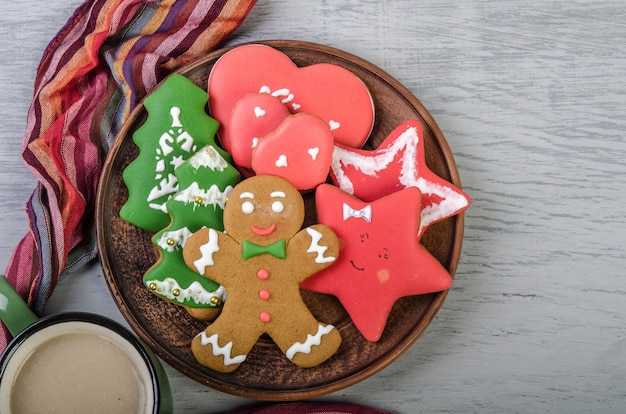 Christmas gingerbread cookies in a bowl on the table