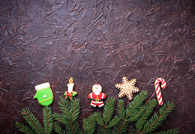 Christmas gingerbread cookies. Festive background 