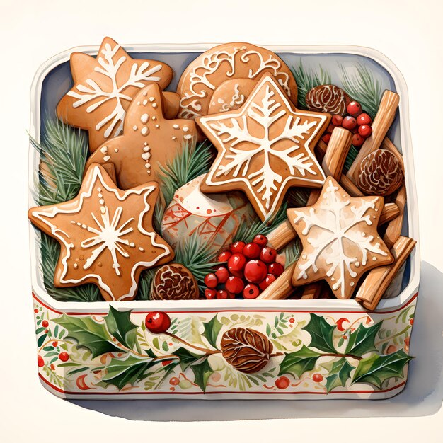 写真 クリスマスのジンジャーブレードクッキーをギフトボックスにメリークリスマスと新年明けましておめでとうございます