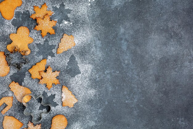 Christmas gingerbread cookies and metal cookie cutters