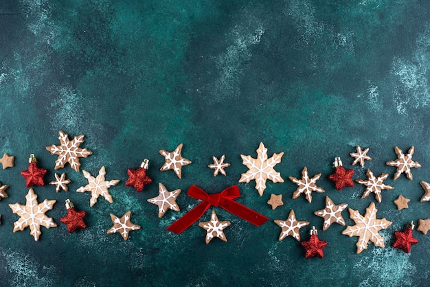 Christmas gingerbread cookies in shape of snowflake