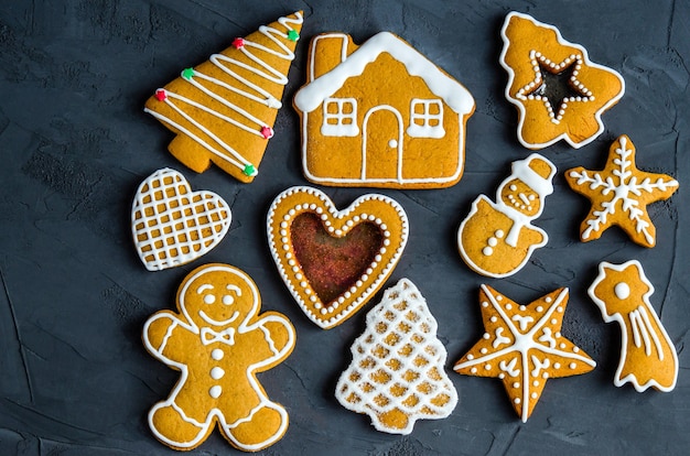 Christmas gingerbread cookies with white icing sugar