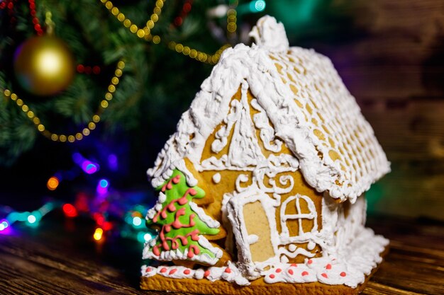 Christmas Gingerbread house on a wooden table