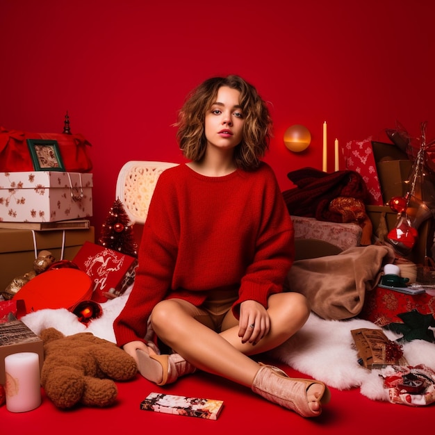 christmas girl in red dress