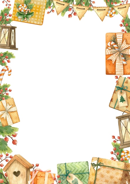 Natale gits brunch illustrazione dell'acquerello isolato modello vuoto