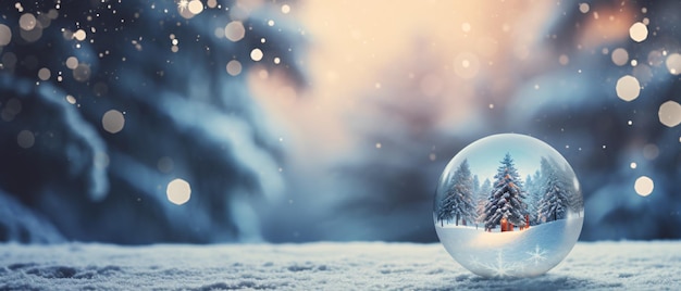 Christmas glass ball with tree in it on winter