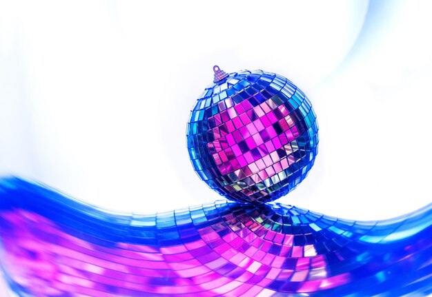 Christmas glittering mirror disco ball. entertainment, disco or\
music show background. nightclub.