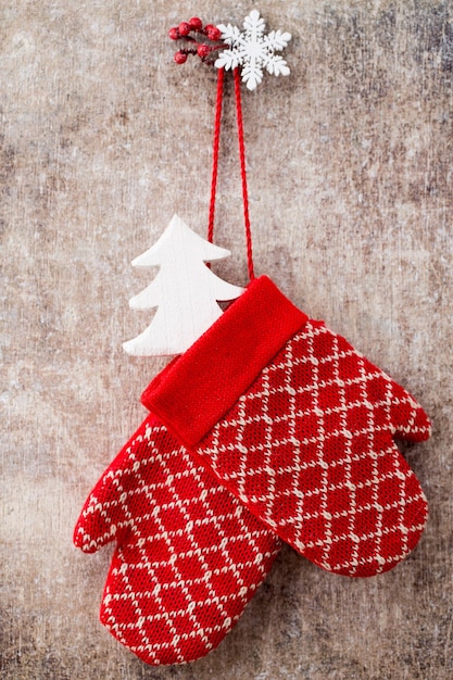 Christmas gloves on wall