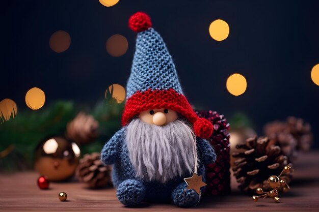 Christmas gnome on festive background