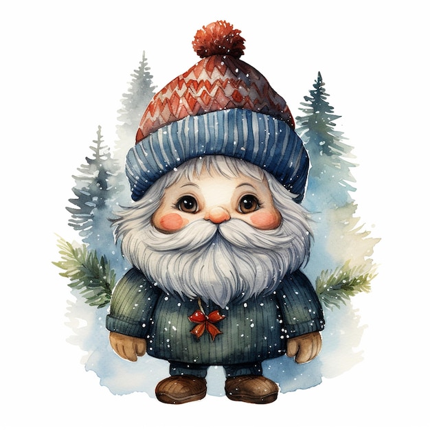 A Christmas Gnome themed full color knitted painting texture Perfect for nursery art and childre