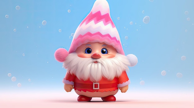 Christmas Gnome Wearing a Red and White Hat Standing on a Snowy Background