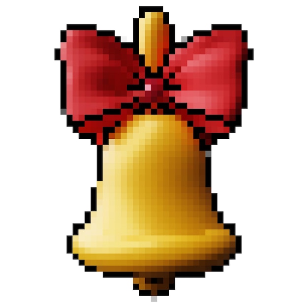 Christmas gold bell with ribbon 3d Pixelated cartoon Christmas decoration ornament theme design