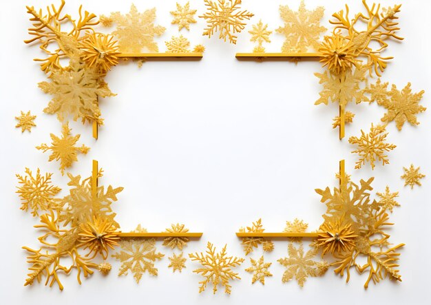 Cornice decorativa d'oro di natale con fiocchi di neve e natale