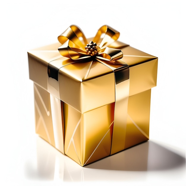 白い背景の金色のクリスマスギフトボックス