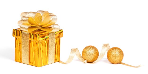 Christmas Gold Gift isolated on white Studio shot