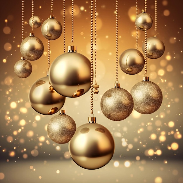 Christmas golden balls with soft golden background 3d render