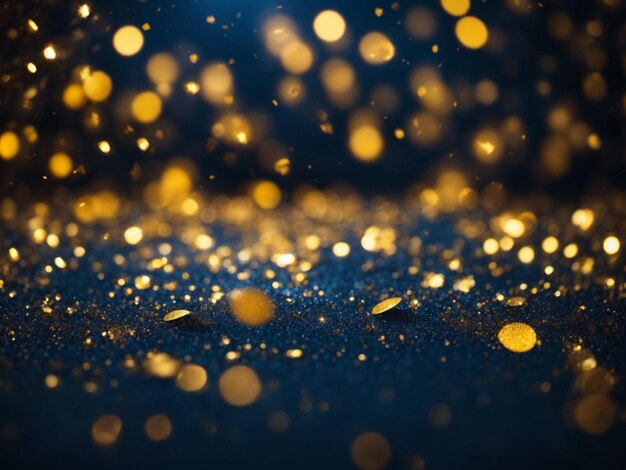 Photo christmas golden light shiny particles with bokeh on navy background wallpaper for ads