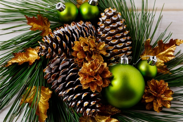 Christmas golden pine cones decorated wreath