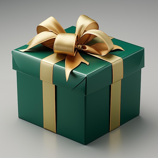Рождественская зеленая подарочная коробка с золотой лентой.