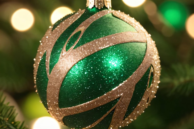 Christmas green shimmer ball maco shot of christmas ornament wallpaper background