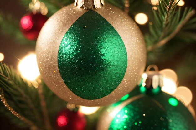 Photo christmas green shimmer ball maco shot of christmas ornament wallpaper background