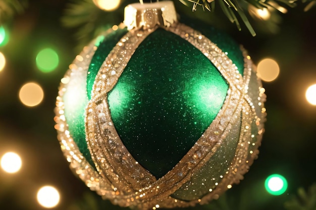 Christmas green shimmer ball maco shot of christmas ornament wallpaper background