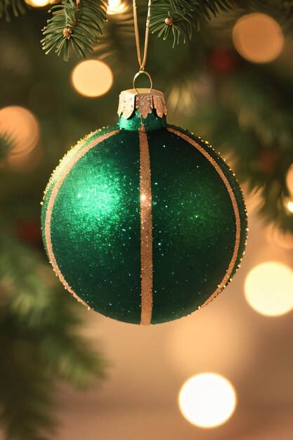 Photo christmas green shimmer ball maco shot of christmas ornament wallpaper background