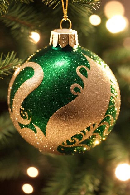 Christmas green shimmer ball maco shot of christmas ornament wallpaper background