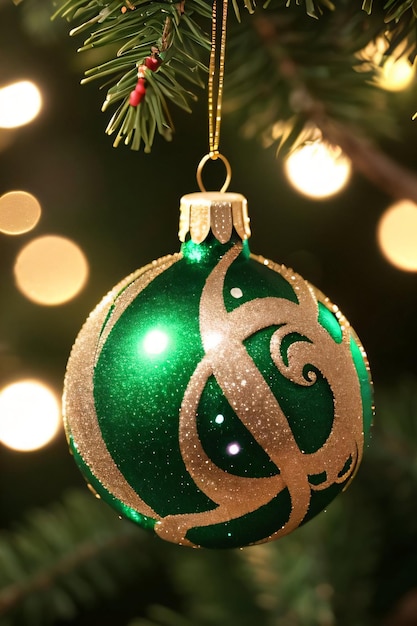 Christmas green shimmer ball maco shot of christmas ornament wallpaper background