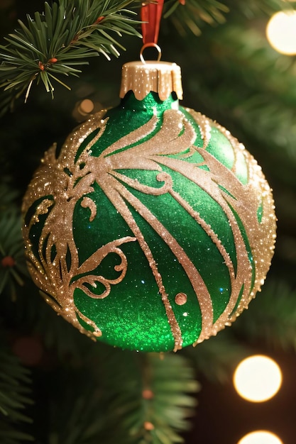 Рождественский зеленый мерцающий шар макроснимок рождественского орнамента обоев фона