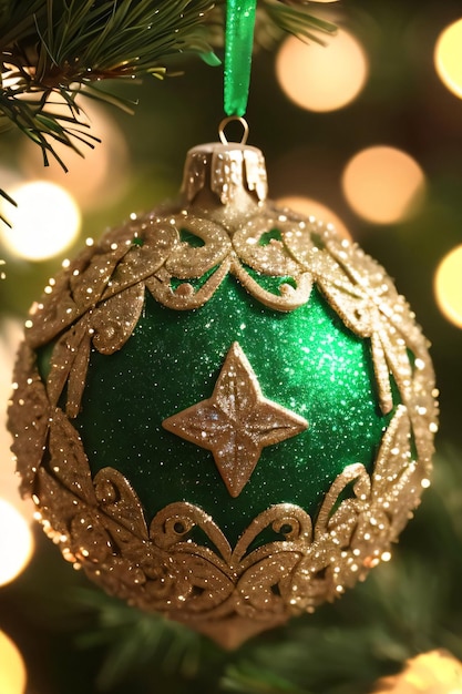 Christmas green shimmer ball maco shot of christmas ornament wallpaper background