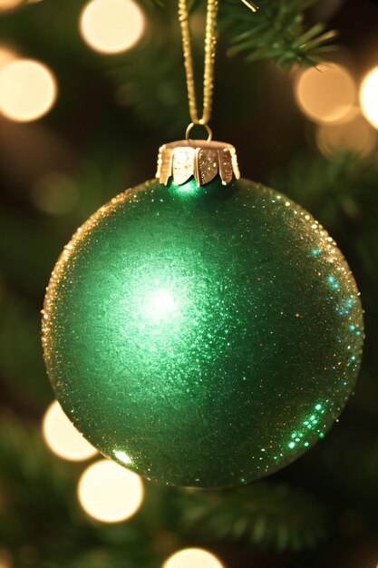 Christmas green shimmer ball maco shot of christmas ornament wallpaper background