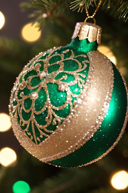 Рождественский зеленый мерцающий шар мако снимок рождественского орнамента обоев фона